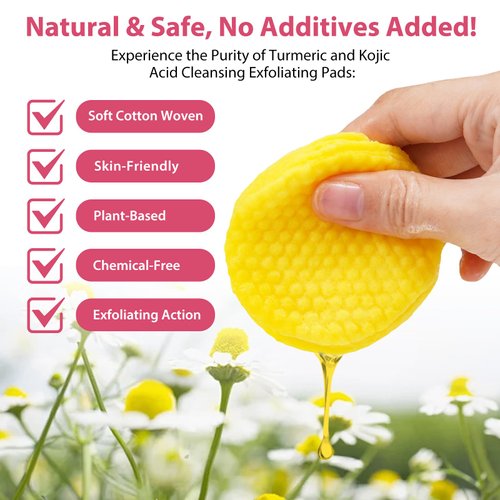 Turmeric Kojic Acid Cleansing Pads, Kojic Acid and Turmeric Cleansing Pads, Turmeric Face Exfoliating Scrub Pads, Help Balance Skin Oil and Water, Enriched Vitamin C, 40PCS