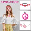 Hippie Costume Set Includes Peace Sign Necklace & Earring, Flower Crown Headband and Sunglasses 60s 70s Party Accessories (Sweet Girl)