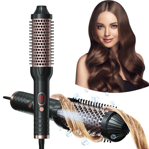 Thermal Brush for Blowout Look,1.5Inch Negative Ion Heated Round Brush,Hair Curling Brush for Curls & Volum,Fast Heating Curls,Multiple Temp Control,Dual Voltage for Travel,Daily Life
