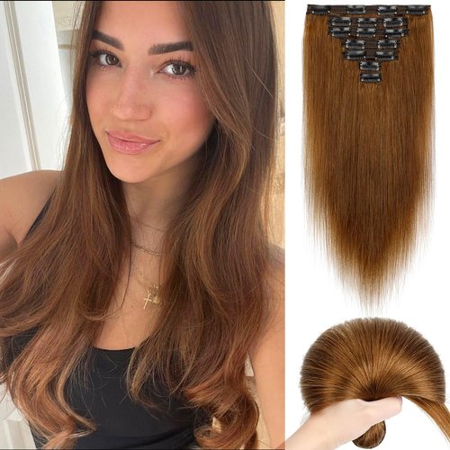 Yekartary Clip in Hair Extensions Real Human Hair 100% Remy Hair 18inch 7PCS Straight Hairpieces ...