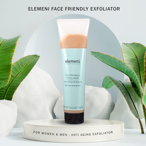 elemeni Skin Care Face Friendly Exfoliator - Organic Face Scrub for Men and Women | Facial Cleanser & Revitalizing Deep Cleaning Face Mask with Moisturizing Alpha Hydroxy Acid | 5.5 OZ Vegan Friendly
