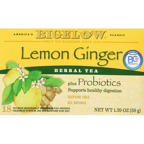 Bigelow Classic Lemon Ginger Herbal Tea Plus Probiotics 18 Bags (3 Pack)