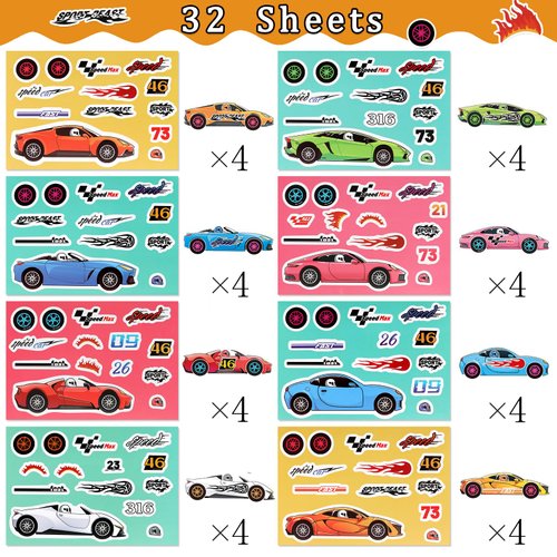32 Sheets Car Stickers for Kids Make A Face Race Car Stickers for Kids Race Car DIY Art Craft Rewards for Boys Girls Birthday Party Favors Supplies Craft