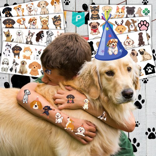 96PCS Puppy Temporary Tattoos for Kids - Cute Dog-Themed Party Favors & Gifts, Ideal for Birthday Parties, School Rewards, and Christmas Stocking Stuffers