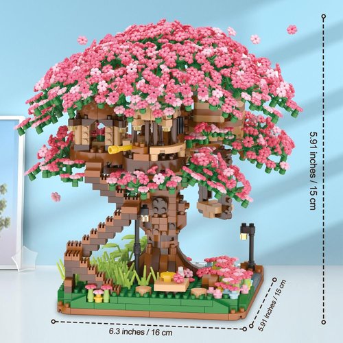 Cherry Blossom Tree Building Block Kit 2008 Pcs Cherry Bonsai Tree Building Sets DIY Sakura Tree House Model Sets Flowers House Mini Bricks Building Kit Gift for Adults Teens Girls 14+