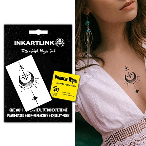 INKARTLINK Semi Permanent Tattoos, Temporary Tattoos for Girls, Party Tattoos, Waterproof, Natural and Realistic, Cruelty-free, Easy to Apply (Stars and Moon Sparkles)