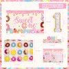 LXlucktim Donut Birthday Party Supplies for 1 Year Old Girl, 150 Pcs Sweet One Party Decorations for Girls Baby - Backdrop, Tablecloth, Crown, Poster