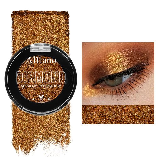 Gold Glitter Eyeshadow, High Pigment Gold Brown Metallic Eyeshadow for Brown Eyes, Long-Lasting Silky Golden Full Makeup, Warm Tone Sunset Yellow Diamond Sparkle Eye Shadow, Vegan (19H Golden Bride)
