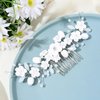 Latious Flower Bride Wedding Hair Comb Silver Opal Bridal Hair Piece Prom Hair Accessories for Women and Girls