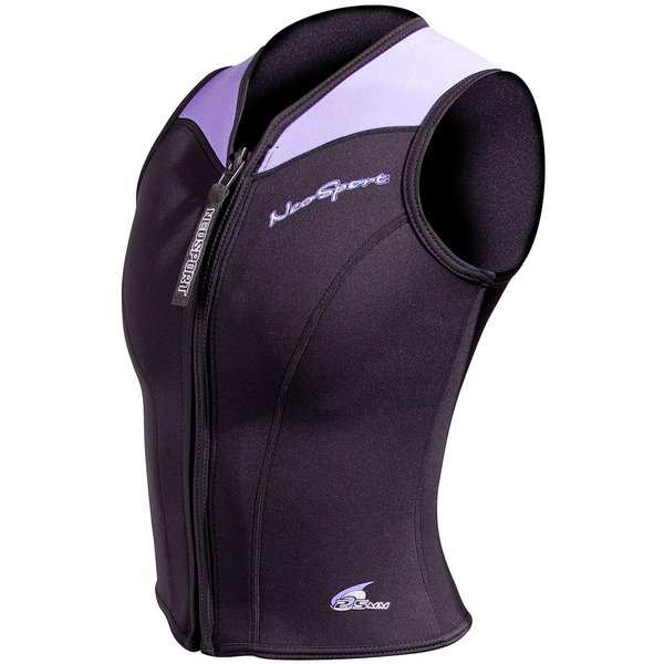Neo-Sport Men’s and Women’s Front Zipper Wetsuit Vest - 2.5mm -4-Way Stretch Neoprene - 50+ UV SHIELD, women's black/lavender, S125WF-51-4