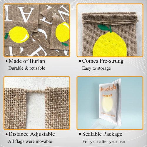 Uniwish Burlap Lemonade Banner Lemonade Stand Decorations Garland Lemon Theme Baby Shower Birthday Party Supplies Vintage Rustic Hanging Bunting Flag