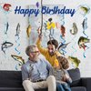 Fishing Birthday Party Decorations Include Happy Birthday Fishing Hanging Banner and Hanging Swirl Fishing Theme Party Supplies