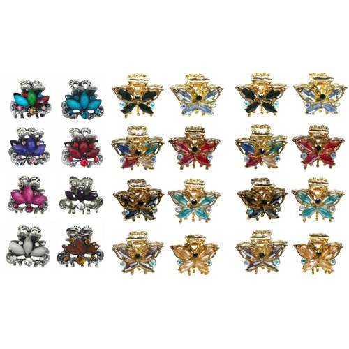 3 set of 8, 24 Count, Combo 2 Styles Tiny Metal Hair Claws, Butterfly Flower U864175-0580/2434-8-3