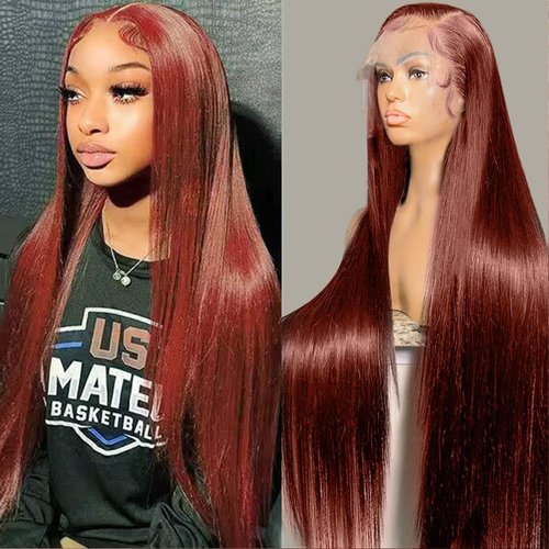 Jiumido Reddish Brown Lace Front Wigs Human Hair 13x4 HD Straight Lace Front Wigs 180% Density Co...