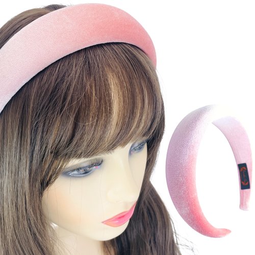 Firecolor Chic Wide Padded Headband Alice Velvet Headbands Puffy Sponge Thick Hairbands Vintage Hair bands for Women girls Trendy and Cute solid color headbands (Creamy pink)