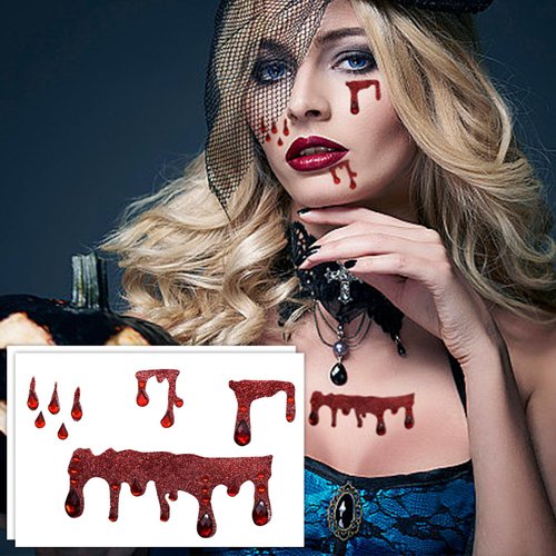 2 Packs Vampire Face Jewels Vampire Blood Costume Festival Face Gems Stick on Rhinestone Halloween Tattoo Stickers Pasties Self Adhesive Temporary Tattoos Fashion Jewelry