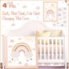Hahafelt 4 Pieces Rainbow Boho Crib Bedding Set for Girls and Boys, Bohemian Soft Baby Bedding Set Including Crib Skirt, Comforter, Crib Sheet and Diaper Stacker for Nursery