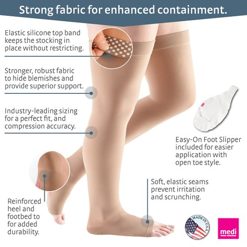 mediven Plus for Men & Women, 20-30 mmHg Thigh High Stockings, Open Toe Socks with Silicone Topband