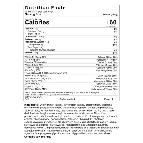 Celebrate Vitamins High Protein Meal Replacement Shake, 27 g Protein Powder, 6 g of Fiber, For Post-Bariatric Surgery Patients, Vanilla Bean, 15 servings