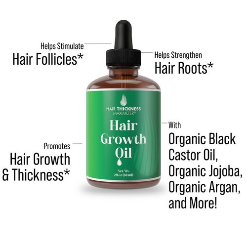 Hair Thickening and Moisturizing Serum - Vegan Scalp Treatment Oil for Women, Men with Dry, Frizzy, Weak Hair and Hair Loss. Peppermint, Wild Black Castor Oil, Unscented 2oz