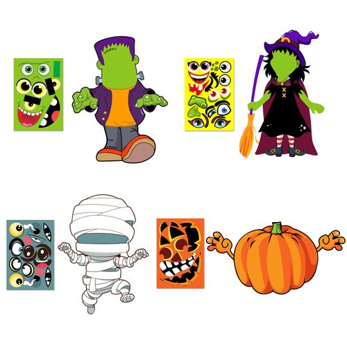 Make Your Own Jack-O-Lantern,Mummy,Witch,Monster Hunt Craft Stickers Kids Halloween Decorations 16pcs