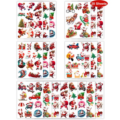 200 Pieces Cute Santa Temporary Tattoos Stickers,20 Sheets Santa Claus Themed Tattoos Stickers Party Decoration Supplies Party favors for Kids Adults