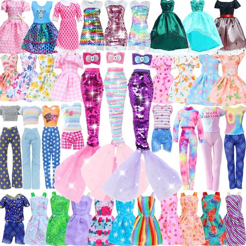 BLIJOLA Doll Clothes 15 Sets Including 5 Fashion Dresses 5 Daily Slip Dresses 3 Casual Tops and Pants Outfits 1 Sequins Mermaid Tail Skirt Swimsuit 1 Sequins Dress for 11.5 inch Girl Doll