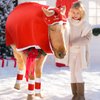 Cunno 6 Pack Horse Christmas Costume Include Slip on Horse Halter Cover with Fleece Trim with 4 Pcs Horse Leg Wraps and Horse Saddle Blanket Santa Hat for Horse Winter Xmas Holiday Party Accessories