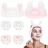ACO-UINT 6Pcs Spa Headbands and Wrist Washbands Set, Bunny Ear Headbands for Washing Make Up Headbands, Skincare Headbands Easter Rabbit Face Wash Headbands for Women Girls