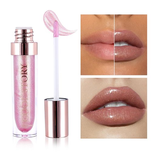 Easilydays Clear Shimmer Lip Gloss for Women, Long Lasting High Shine Shimmer Liquid Lipstick, Flash Pearl Colored Lip Oil Polarized Lip Stain, Shimmery Finish Waterproof Lip Glaze for Women, 02
