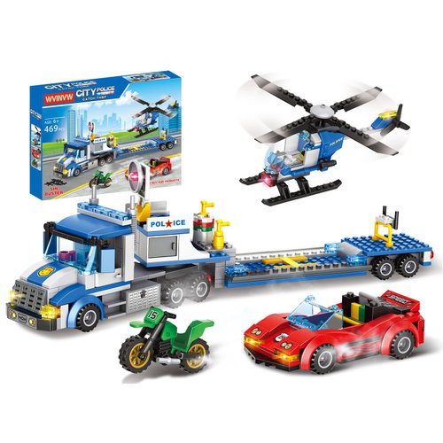 City Police Truck and Trailer Building Sets, Compatible with Lego Police Car with Tow Truck, Helicopter, Car, Motorcycle, Police Chase Building Blocks Toy Set Gift for Boys Aged 6-12, 509 PCS