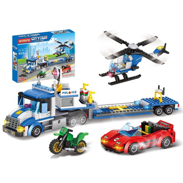 City Police Truck and Trailer Building Sets, Compatible with Lego Police Car with Tow Truck, Helicopter, Car, Motorcycle, Police Chase Building Blocks Toy Set Gift for Boys Aged 6-12, 509 PCS