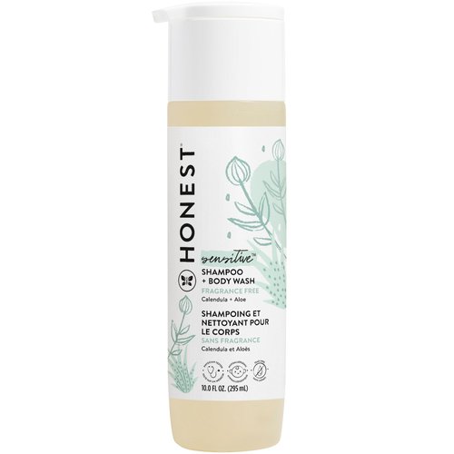The Honest Company 2-in-1 Cleansing Shampoo + Body Wash | Gentle for Baby | Naturally Derived, Tear-free, Hypoallergenic | Fragrance Free Sensitive, 10 fl oz