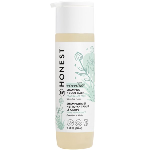 The Honest Company 2-in-1 Cleansing Shampoo + Body Wash | Gentle for Baby | Naturally Derived, Tear-free, Hypoallergenic | Fragrance Free Sensitive, 10 fl oz