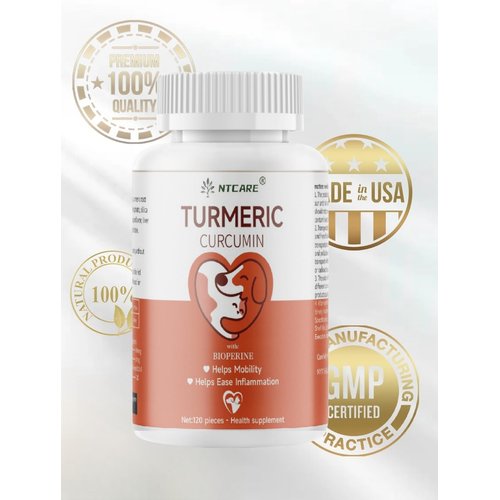 Turmeric for Dogs Anti Inflammatory Pain Relief -Dog Pain Relief-120 Chewable Tablets Hip & Joint Support with Curcumin and BioPerine, Antioxidant, Cardiovascular Health,Mobility Support
