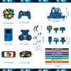 Mpanwen Blue Gamer Birthday Party Decoration - 218Pcs Video Game Gaming Party Supplies For Boys Birthday Party - Backdrop, Table Cover, Cupcakes Wrappers, Stickers, Bracelets Serves 10 Guests