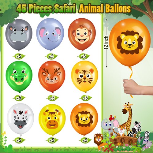 Censen 45 Pcs Animal Balloons 12 Inch Animal Latex Balloons Party Decoration for Kids Birthday Party Baby Shower Indoor Outdoor Decor (Colorful,Jungle Animal)