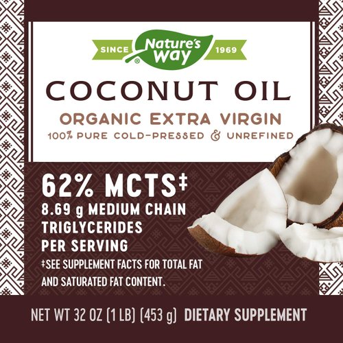Nature's Way Organic Extra Virgin Coconut Oil, Pure Source of MCTs, Cold-Pressed, 32 Oz.