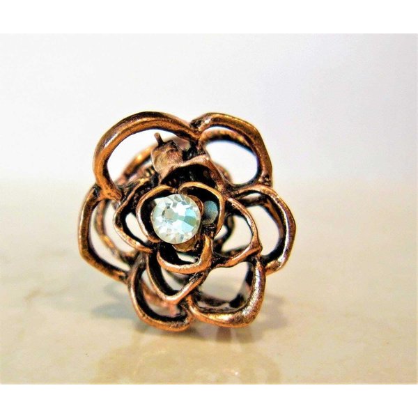 Generic Small mini rose gold copper metal flower rose hair claw clip with crystal