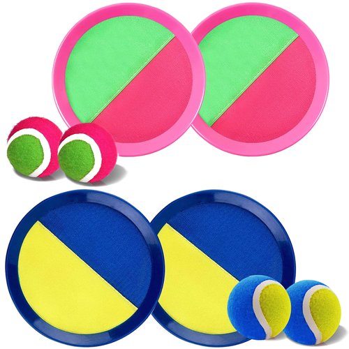 Jalunth Ball Catch Set Game Toss Paddle Beach Toys Back Yard Outdoor Games Pool Backyard Target Throw Sticky Mitt Set Age 3 4 5 6 7 8 9 10 11 12 Years Old Boys Girls Kids Easter Gifts Pink Blue 2 Pack