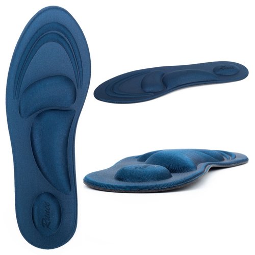 Runee Memory Foam Comfort Insole - Help Against Plantar Fasciitis and Foot Pain. Cushioning Metatarsal, Arch Support and Heel Support (Navy, Small)