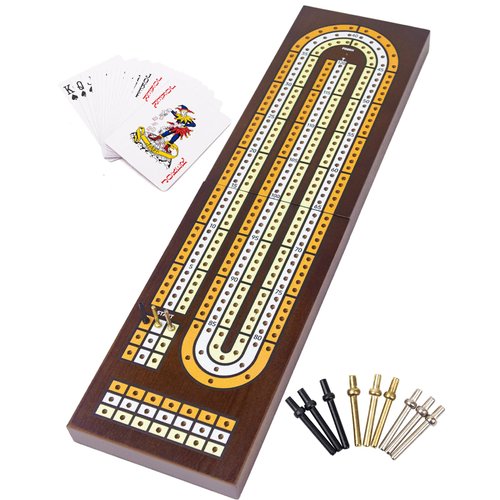 JstFrU Wooden Cribbage Board Game Set,Solid Wood 3 Track Cribbage Board,Magnetic Storage for 9 Metal Pegs,Deck of Playing Cards,Fun Table Game,Game Night, Travel (Instruction Included)