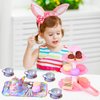 FUQUN 42Pcs Tea Set for Little Girls, Pretend Play Tin Teapot Set, Kids Party Set with Teapot, Dishes & Dessert, Gifts for 3-6 Year Old Girls, Princess Tea Party Play Toy