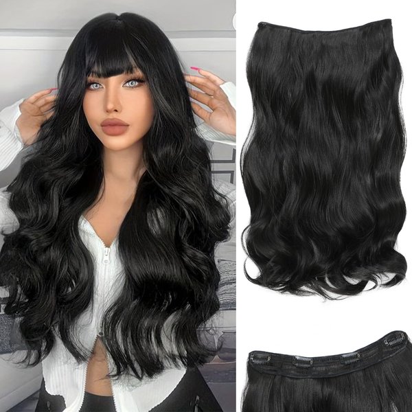 HotPro HotPro Halo Hair Extensions 20 Inch Invisible No Wire Long Wavy Black Brown Hair Extensions for Women Adjustable Size Hairpiece 4 Clips in Hair Extension (Black Brown)