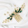 Brihasory Bohe Green Wedding Bridal Hair Comb Rhinestone Hair Accessories for Brides Flower Headpiece Romantic Hair Ornaments Prom Tiaras for Girls and Women Valentine Bridesmaid Gifts(Gold Green)