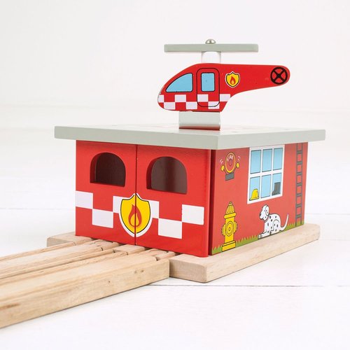 Bigjigs Rail, Firestation Shed, Wooden Toys, Bigjigs Train Accessories, Wooden Fire Station, Wooden Shed, Rescue Vehicles Toys, Wooden Train Sets, Wooden Toys for 3 4 5 Year Olds