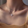 TseanYi Butterfly Choker Necklace Layered Butterfly Pendant Necklace Mini Butterfly Short Choker Duoblelayer Silver CZ Butterfly Pendant Necklace Chain