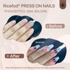 Ricefod Press on Nails Handmade Reusable Fake Nails with Cartoon Cat Design Press on False Nails French Tip Coffin Nails 10 Pcs Luxury Nails, Size:Small