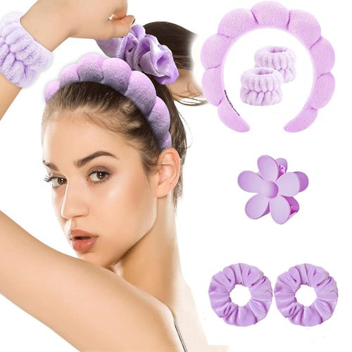 Spa Headband and Wristband Set 6 Pack Skincare Headband Makeup Headband Face Wash Headband Puffy Skin Care Headband Set with Hair Clip Headband for Washing Face Hair Accessories Gifts for Women