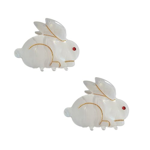 Cute Bunny Hair Clip,Acetate Hair Claw,Small Hair Clips for Women,Pack of 2,Medium,Milk White